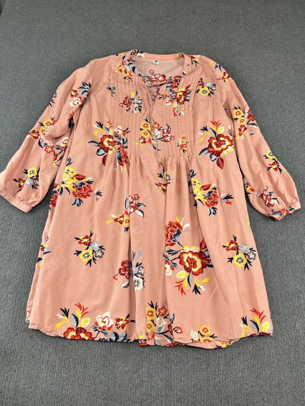 Old Navy XXL Pink Floral Tunic Blouse 3/4 Sleeve Pleated Top